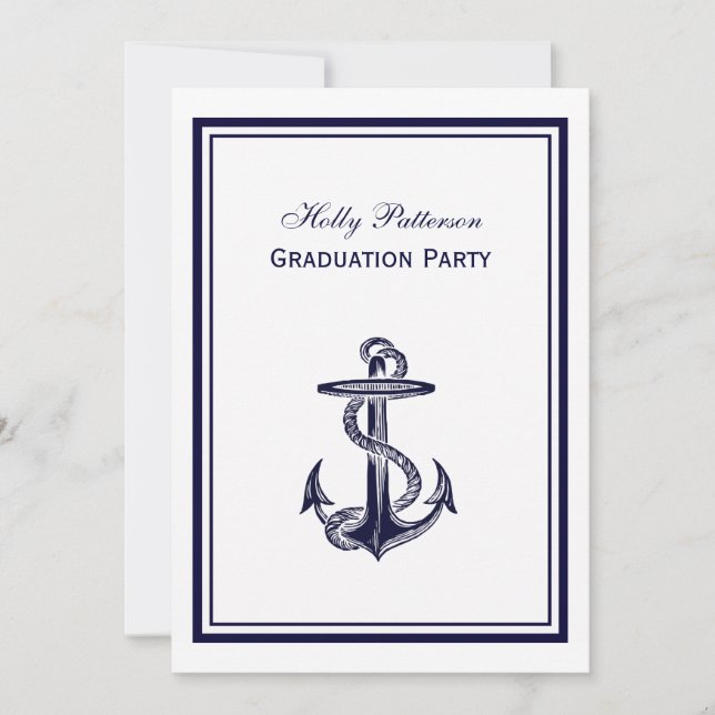 Invitation Ancre nautique Marine Bleu encadré 2V Graduation (Devant)