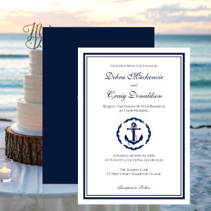 Invitation Ancre nautique, marine et Mariage blanc