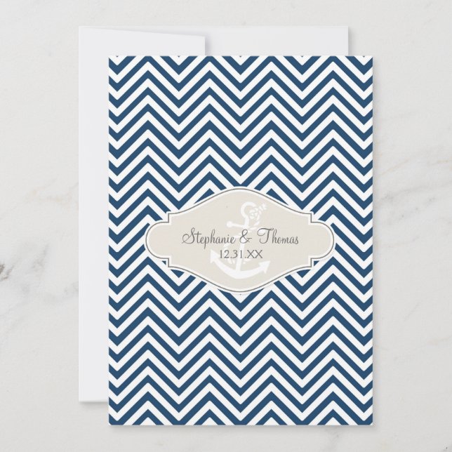 Invitation Ancre nautique moderne Preppy Chevron Stripe (Devant)