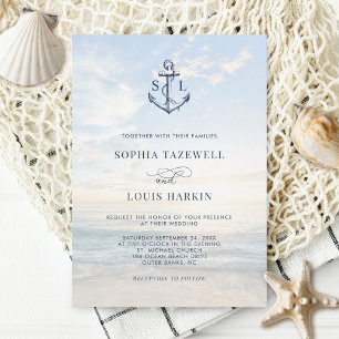 Invitation Ancre nautique Monogram Beach Mariage