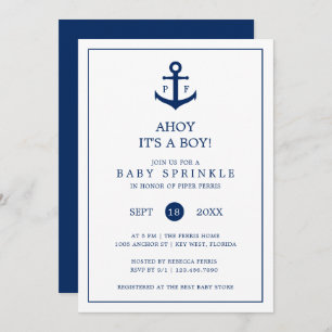 Invitation Ancre nautique Monogram Garçon Bébé Sprinkl