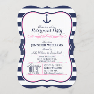 Invitation Ancre nautique ; Parti de retraite Marine et Rose