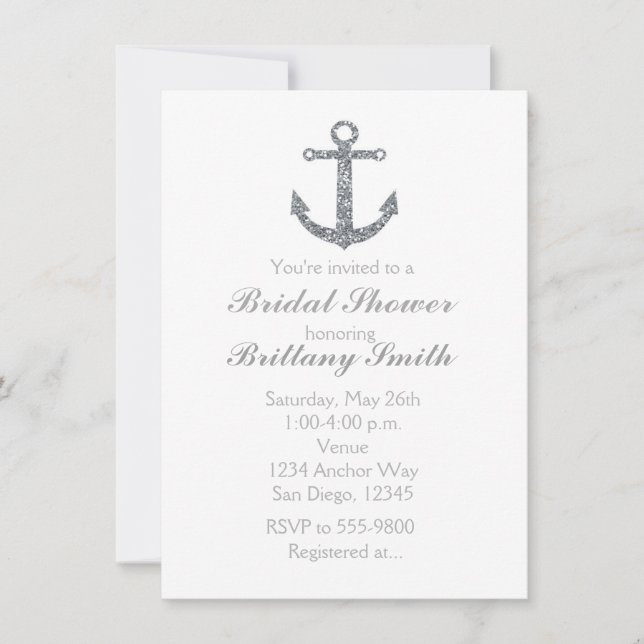 Invitation Ancre nautique Parties scintillant Argent Invitati (Devant)