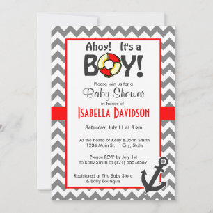 Invitation Ancre nautique sur Dark Grey Chevron