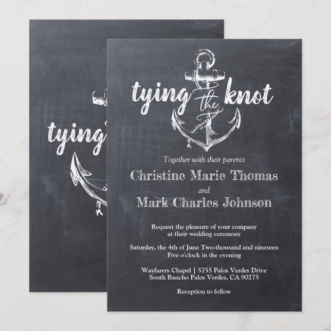 Invitation Ancre nautique - Tableau de bord Rustique Mariage (Devant / Derrière)