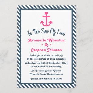 Invitation Ancre rose Nautical Navy Bleu Stripe Mariage