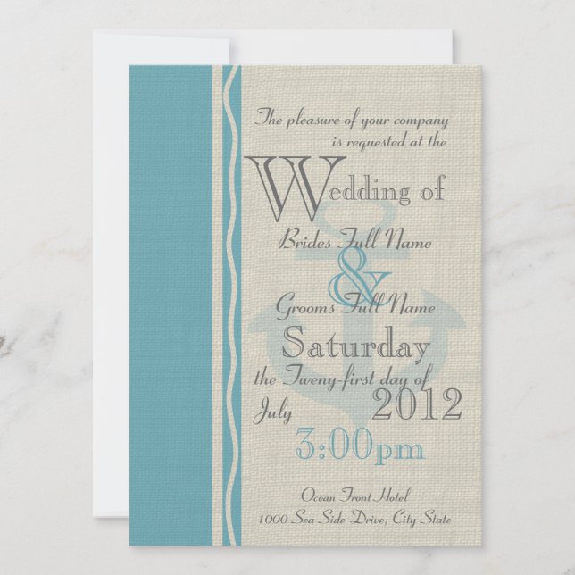 Invitation Ancre Rustique Mariage nautique (Devant)