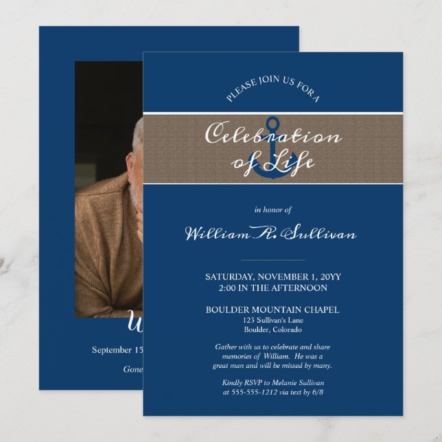 Invitation Ancre rustique Photo nautique Célébration de la vi (Devant / Derrière)