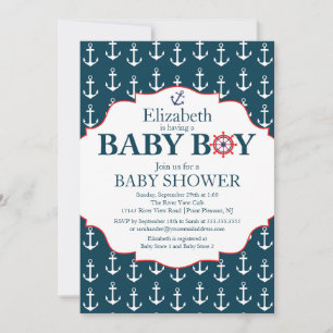 Invitation Ancres bleu et blanc nautique Baby shower garçons