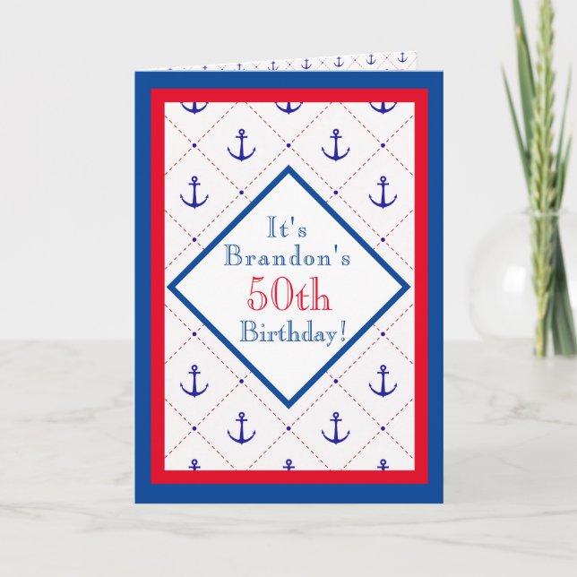 Invitation Ancres en rouge blanc bleu 50e anniversaire (Devant)