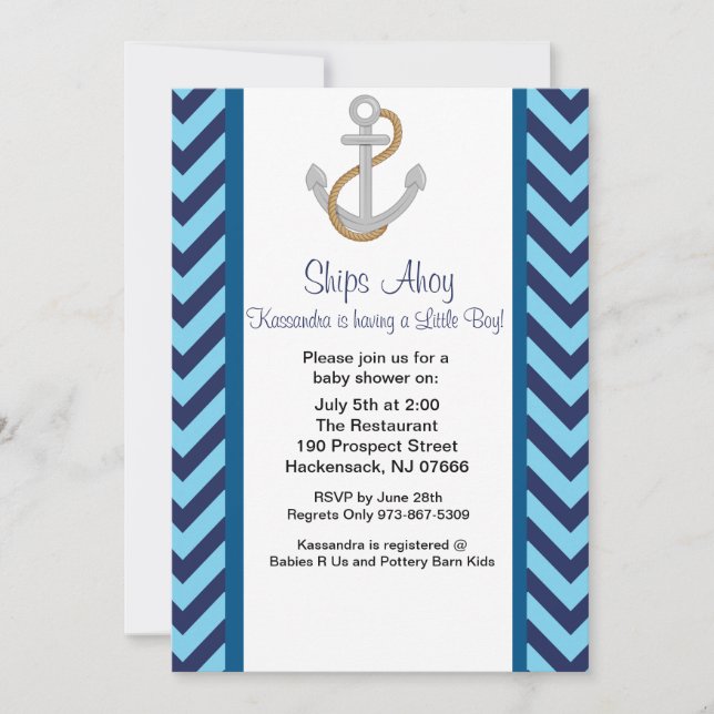 Invitation Ancres loin de l'invitation de Baby showers nautiq (Devant)