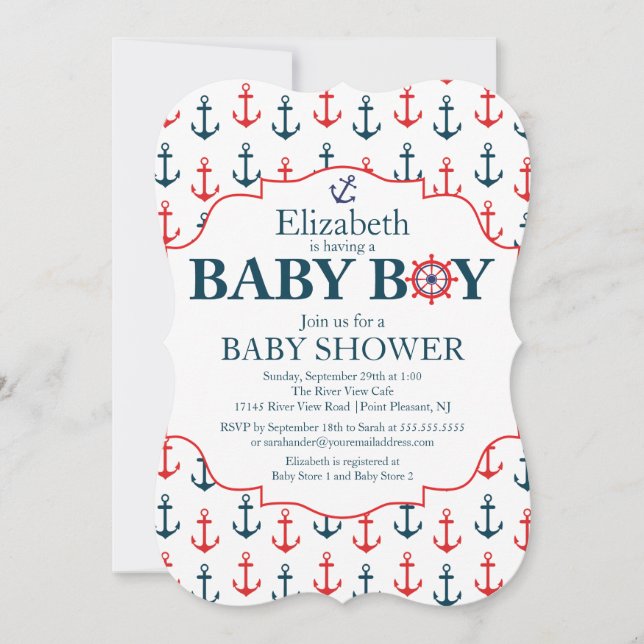 Invitation Ancres nautiques loin Baby shower garçons (Devant)