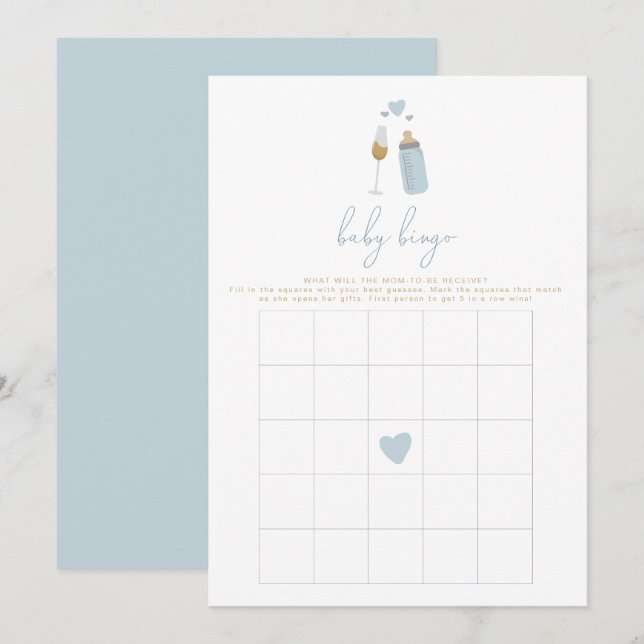 Invitation ANDI Blue Poppin' Bouteilles Baby shower Bingo Jeu (Devant / Derrière)