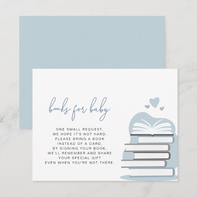 Invitation ANDI Dusty Blue Livres pour Baby Card (Devant / Derrière)