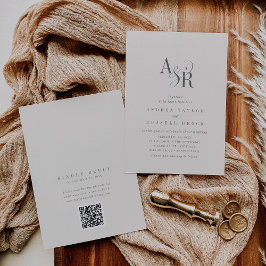 Invitation ANDREA Beige QR Code Mariage Classique Élégant