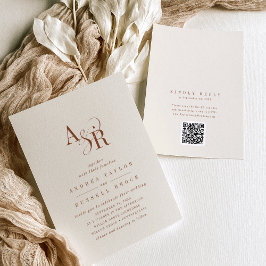 Invitation ANDREA Boho Crème Code QR Classique Élégant Mariag