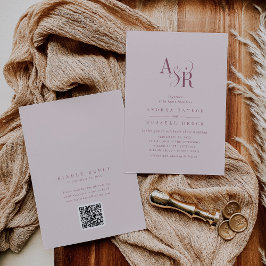 Invitation ANDREA Bourgogne et Rose QR Code Élégant Mariage