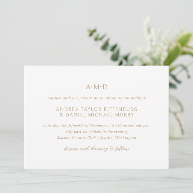 Invitation Andrea Gold Elegant Wedding (Debout devant)