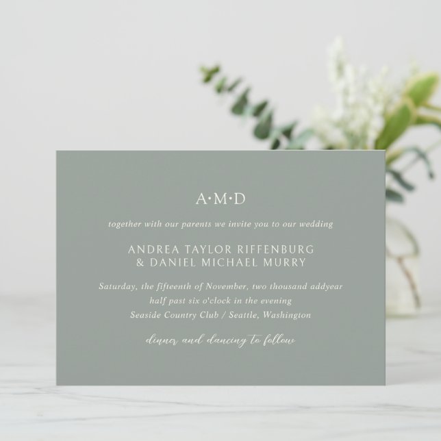 Invitation Andrea Sage Green Mariage élégant (Debout devant)
