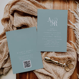 Invitation ANDREA sarcelle Code QR Mariage Classique Élégant