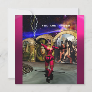 Invitation ANDROID BALLET, Red Pink Blue Science Fiction