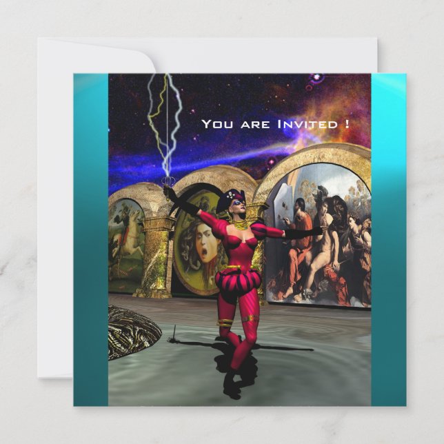 Invitation ANDROID BALLET, Red Turquoise Blue Science Fiction (Devant)