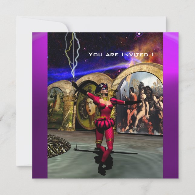 Invitation ANDROID BALLET, Rouge violet bleu science-fiction (Devant)