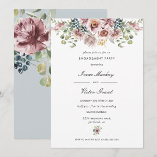 Invitation Anemone Blue Grey Botanical Engagement Party