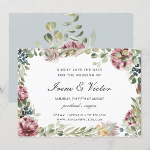 Invitation Anemone Blush Blue Grey mariage Enregistrer la dat