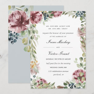 Invitation Anemone Blush   gris bleu Mariage botanique offici