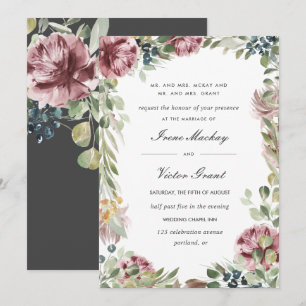 Invitation Anemone Blush   gris foncé Mariage botanique offic