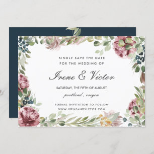 Invitation Anemone Blush Navy mariage bleu Enregistrer la dat