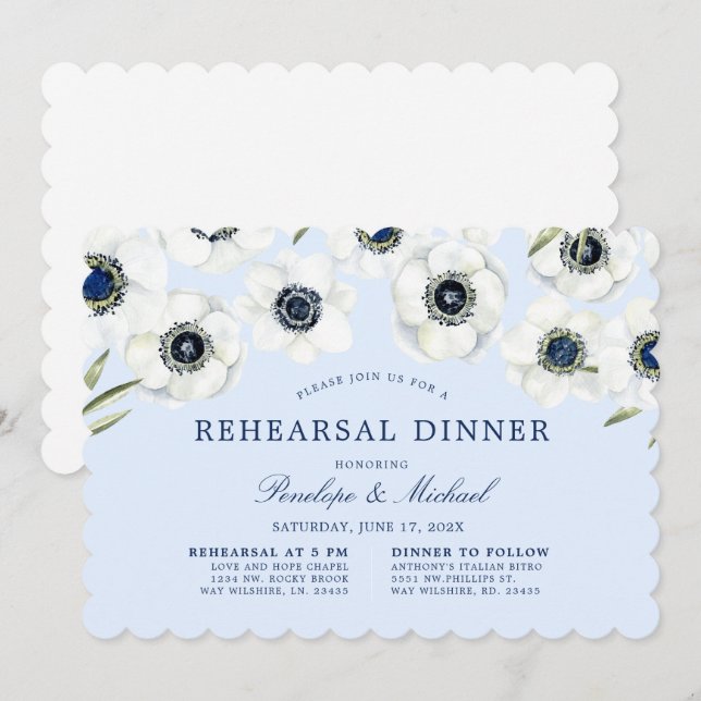 Invitation Anémone de minuit| Dîner de répétition florale (Devant / Derrière)