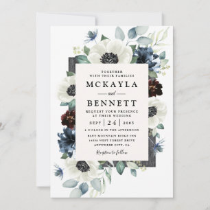 Invitation Anemone Dusty Blue Thistle Bourgogne Floral Mariag