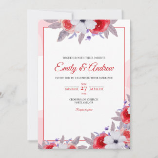 Invitation Anémone Rose Rouge Élégant Aquarelle Mariage Flora