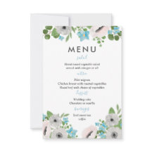 Anémones Aquarelle Florales | Menu de Mariage