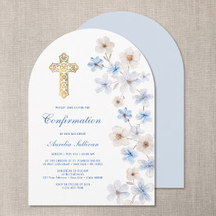 Invitation Anémones Blanches Bleues Arche Confirmation