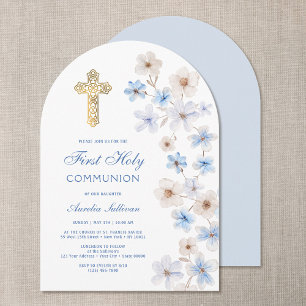 Invitation Anémones Bleu Blanc Arch Première Communion