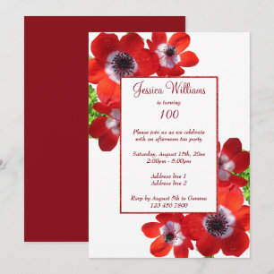 Invitation Anémones rouges romantiques Floral 100e anniversai