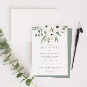 Invitation Anemones Sage & Dusty Green Eucalyptus Mariage Inv