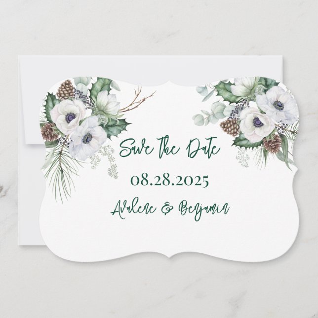 Invitation Anémonique d'hiver Peint Mariage Enregistrer Les C (Devant)