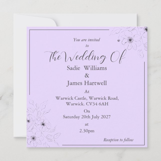 Invitation Anéone sur Lavande pâle (Devant)