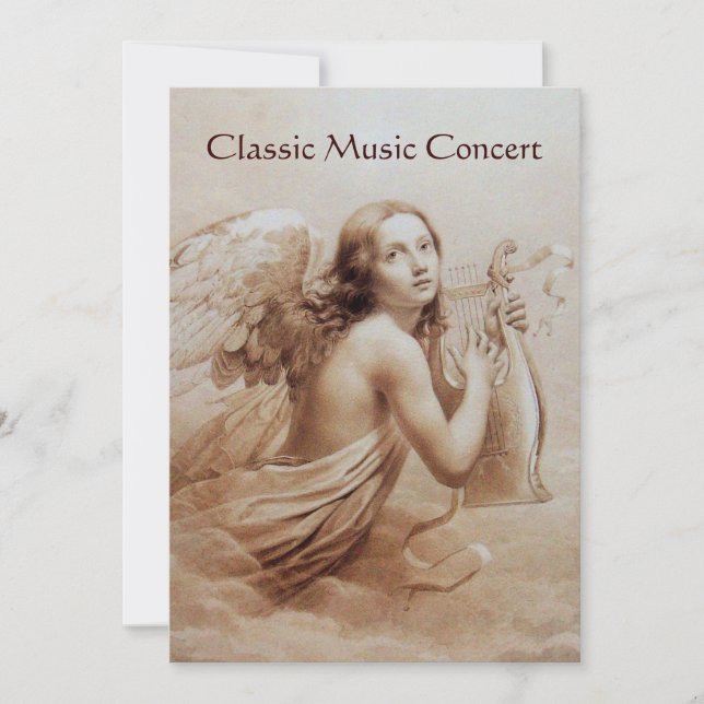 Invitation ANGE JOUANT DE LA LYRE SUR LES NUAGES, champagne (Devant)