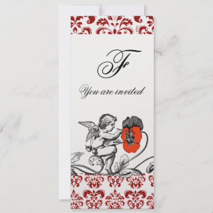 Invitation ANGE PEINTURE D'UNE FLEUR ROUGE DAMAS MONOGRAMME g