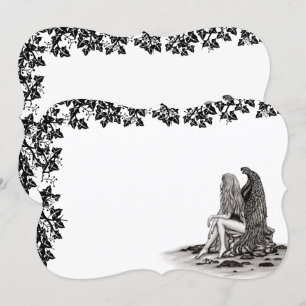 Invitation Ange , perdu dans ses pensées , Design noir et bla