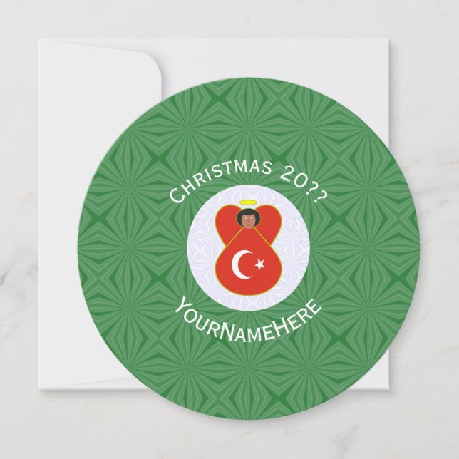Invitation Ange turc Drapeau Noël Personnaliser rond (Devant)