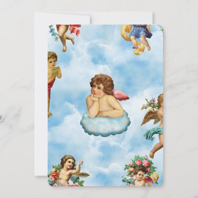 Invitation angel cherub nuages antique (Devant)