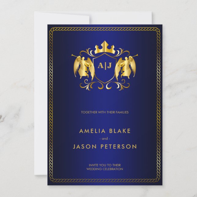 Invitation Angel Crest | Gold Royal Blue Luxurious (Devant)