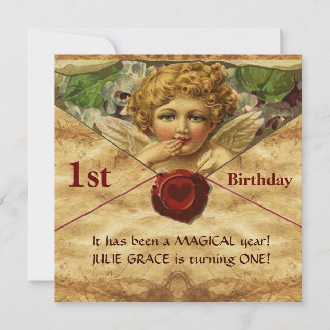 Invitation ANGEL HEART WAX SEAL PARCHMENT Premier anniversair (Devant)