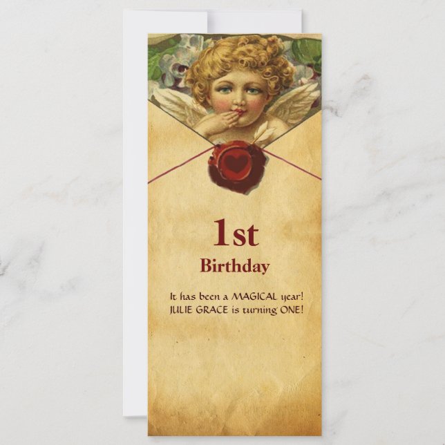 Invitation ANGEL HEART WAX SEAL PARCHMENT Premier anniversair (Devant)